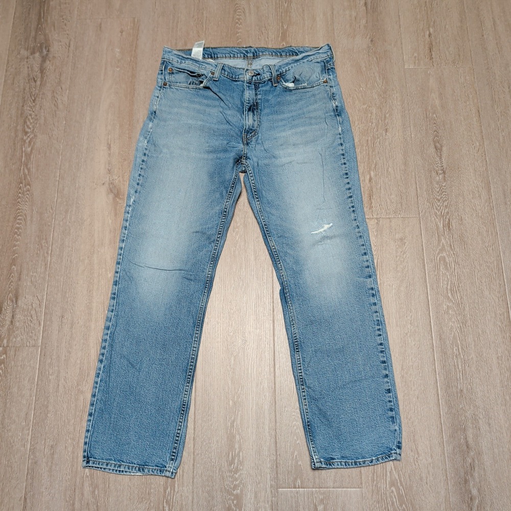 Levis 514‎ Straight Leg Light Wash Blue Denim Jeans Mens 38x30 Faded Distressed